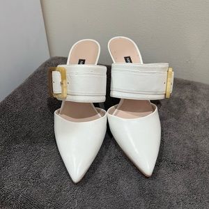 Nine West While Slip-On Heeled Mule with Tortoise Shell Style Buckles